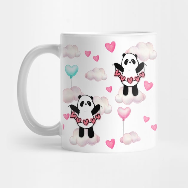 Panda Hearts in A Cloudy Sky Pattern | Cute Gift for Panda Lovers by mschubbybunny